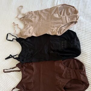 Elegant Women's Bodysuit Trio - Black, Brown, and Tan